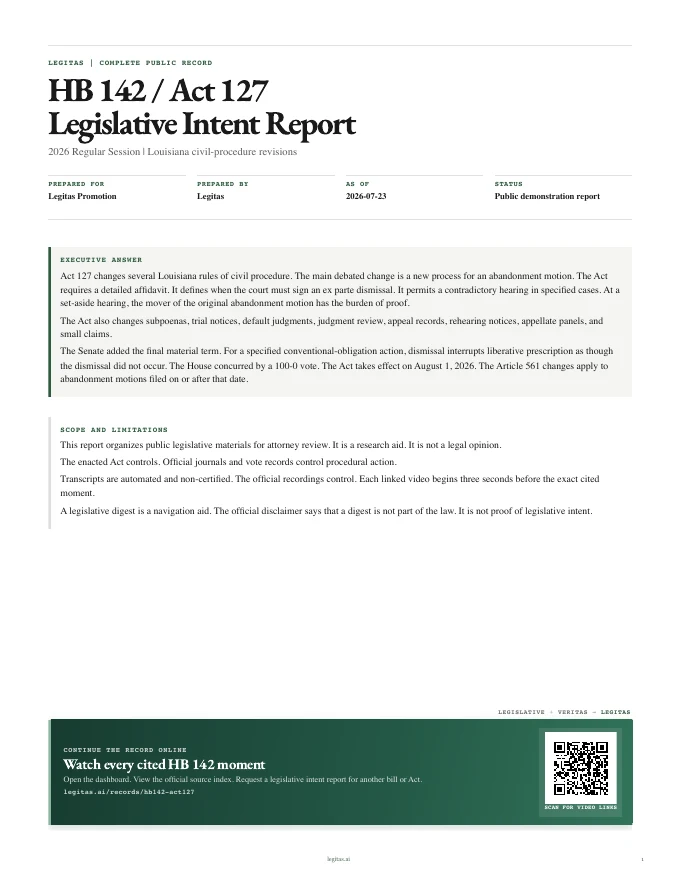 Cover of the HB 142 and Act 127 Legislative Intent Report